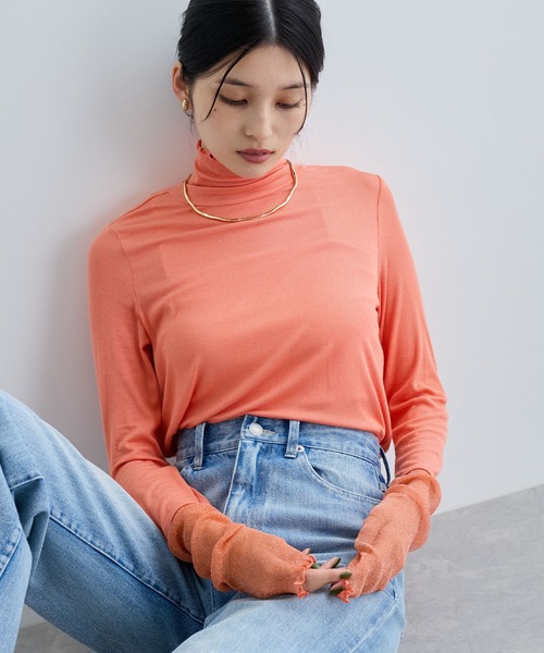 VIS（ビス）の「袖クシュクシュテレコハイネックプルオーバー（Tシャツ/カットソー・レディース・ベージュ/オレンジ/ターコイズブルー/ブラック・FREE）」の19枚目の写真