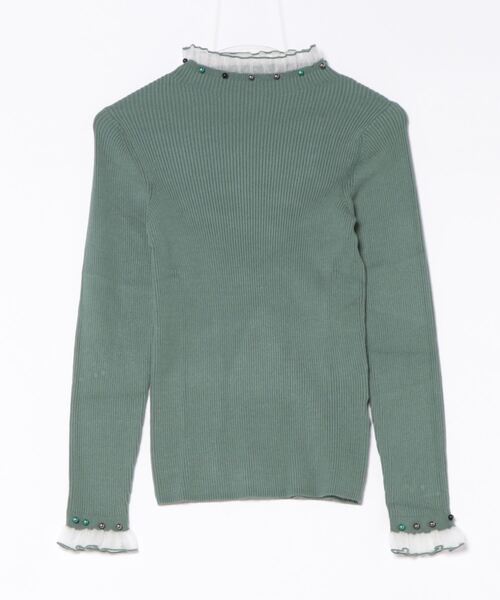 ScoLar（スカラー）の「143645：マルチパールリブ編みニットロングスリーブTシャツ（Tシャツ/カットソー・レディース・オフホワイト/グリーン/杢グレー/ブラック・M）」の4枚目の写真