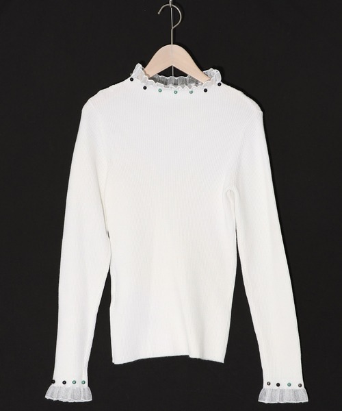 ScoLar（スカラー）の「143645：マルチパールリブ編みニットロングスリーブTシャツ（Tシャツ/カットソー・レディース・オフホワイト/グリーン/杢グレー/ブラック・M）」の12枚目の写真