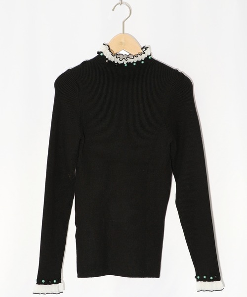 ScoLar（スカラー）の「143645：マルチパールリブ編みニットロングスリーブTシャツ（Tシャツ/カットソー・レディース・オフホワイト/グリーン/杢グレー/ブラック・M）」の16枚目の写真