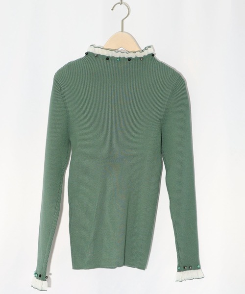 ScoLar（スカラー）の「143645：マルチパールリブ編みニットロングスリーブTシャツ（Tシャツ/カットソー・レディース・オフホワイト/グリーン/杢グレー/ブラック・M）」の18枚目の写真