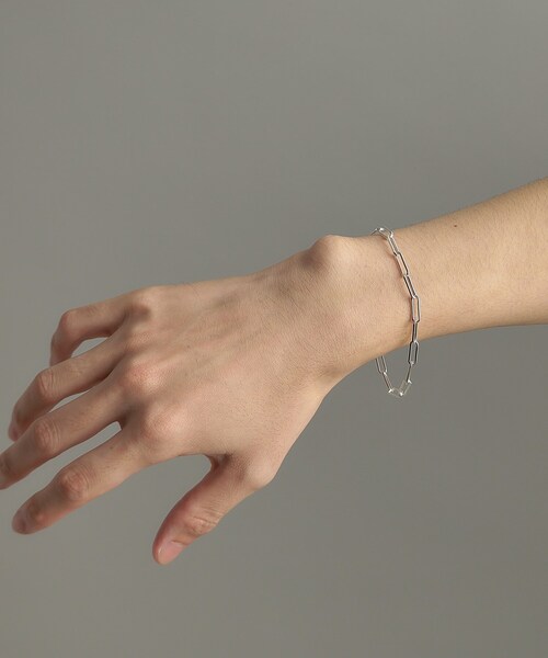 COCOSHNIK デザインチェーンフラットケーブルブレスレット シルバー デザインチェーン フラットケーブルブレスレット（21cm