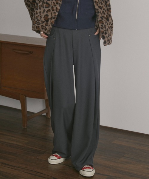 MERLOT（メルロー）の「サイドラップスラックス（スラックス・レディース・ブラック/チャコールグレー・FREE）」の2枚目の写真