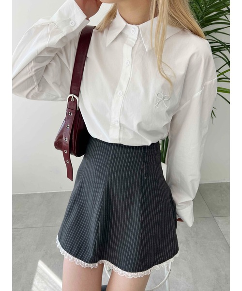 PHILLY(フィリー)の「【PHILLY】リボンワンポイントシャツ(シャツ/ブラウス・レディース・ホワイト/サックスブルー・FREE)」の5枚目の写真