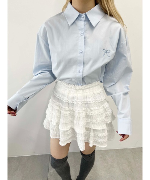 PHILLY(フィリー)の「【PHILLY】リボンワンポイントシャツ(シャツ/ブラウス・レディース・ホワイト/サックスブルー・FREE)」の8枚目の写真