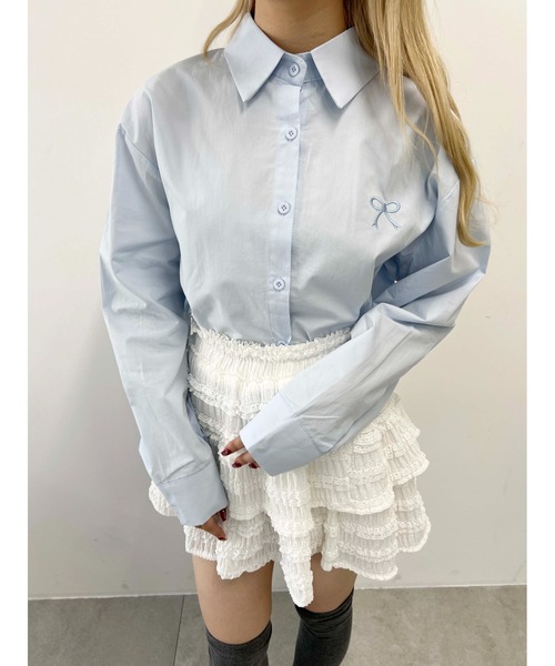 PHILLY(フィリー)の「【PHILLY】リボンワンポイントシャツ(シャツ/ブラウス・レディース・ホワイト/サックスブルー・FREE)」の9枚目の写真