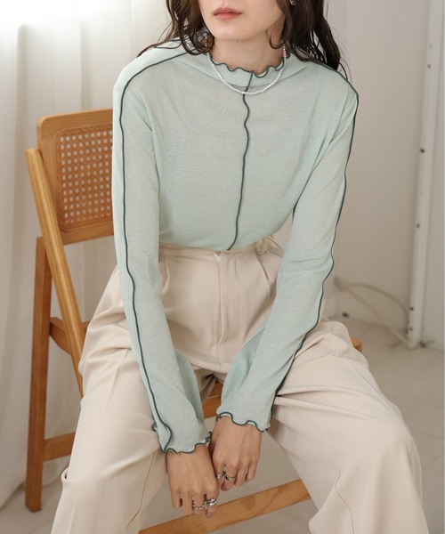 Bab（バブ）の「前後2WAY配色メロウカットソー（Tシャツ/カットソー・レディース・ブラック/グリーン/オフホワイト/ベージュ・FREE）」の4枚目の写真