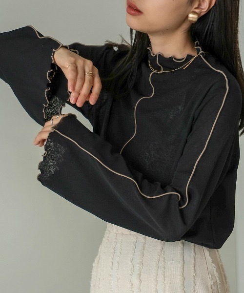 Bab（バブ）の「前後2WAY配色メロウカットソー（Tシャツ/カットソー・レディース・ブラック/グリーン/オフホワイト/ベージュ・FREE）」の3枚目の写真