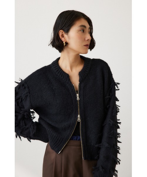 crie conforto(クリーコンフォルト)の「ポンポンジップニットカーディガン 長袖 / 羽織り / 冬服(カーディガン/ボレロ・レディース・オフホワイト/ライトグレー/ブラック/ライトブルー・FREE)」の12枚目の写真