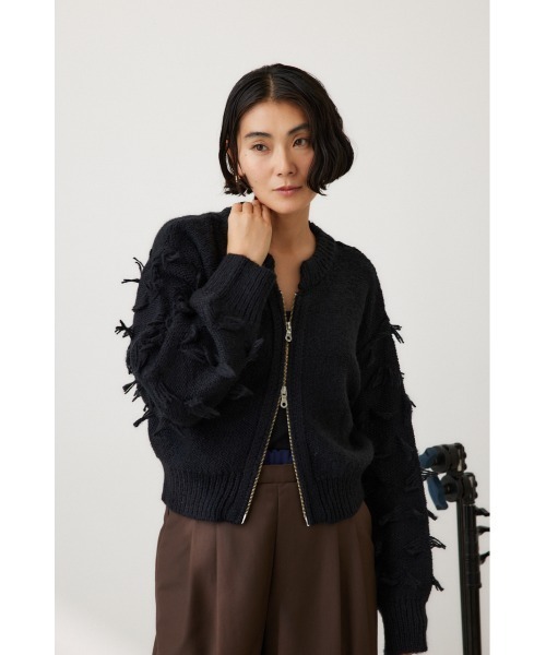 crie conforto(クリーコンフォルト)の「ポンポンジップニットカーディガン 長袖 / 羽織り / 冬服(カーディガン/ボレロ・レディース・オフホワイト/ライトグレー/ブラック/ライトブルー・FREE)」の11枚目の写真