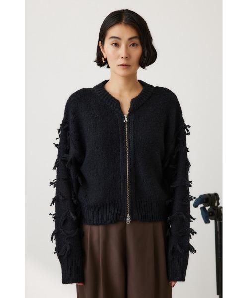 crie conforto(クリーコンフォルト)の「ポンポンジップニットカーディガン 長袖 / 羽織り / 冬服(カーディガン/ボレロ・レディース・オフホワイト/ライトグレー/ブラック/ライトブルー・FREE)」の9枚目の写真