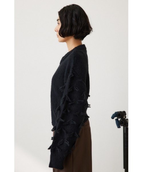 crie conforto(クリーコンフォルト)の「ポンポンジップニットカーディガン 長袖 / 羽織り / 冬服(カーディガン/ボレロ・レディース・オフホワイト/ライトグレー/ブラック/ライトブルー・FREE)」の8枚目の写真