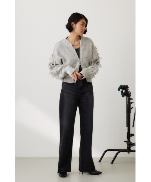 crie conforto(クリーコンフォルト)の「ポンポンジップニットカーディガン 長袖 / 羽織り / 冬服(カーディガン/ボレロ・レディース・オフホワイト/ライトグレー/ブラック/ライトブルー・FREE)」の16枚目の写真