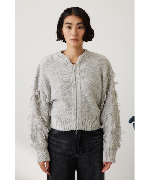 crie conforto(クリーコンフォルト)の「ポンポンジップニットカーディガン 長袖 / 羽織り / 冬服(カーディガン/ボレロ・レディース・オフホワイト/ライトグレー/ブラック/ライトブルー・FREE)」の15枚目の写真