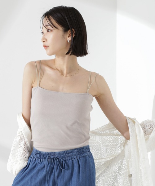 NANO universe（ナノユニバース）の「【追加生産】抗菌防臭リブカップ付きダブルストラップキャミソール（キャミソール・レディース・ホワイト/ブラック/グレイッシュベージュ/ブラウン・FREE）」の6枚目の写真