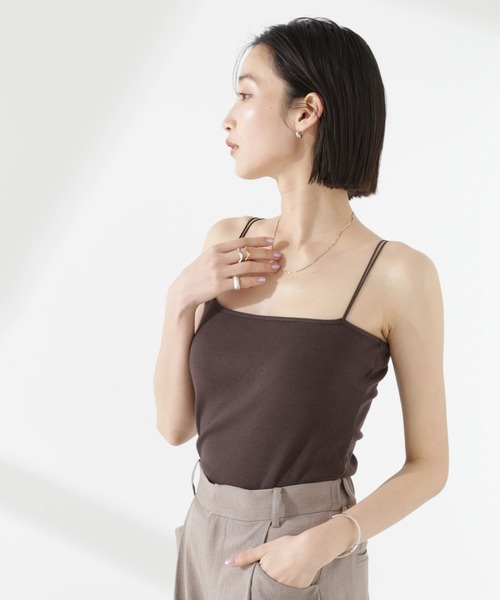 NANO universe（ナノユニバース）の「【追加生産】抗菌防臭リブカップ付きダブルストラップキャミソール（キャミソール・レディース・ホワイト/ブラック/グレイッシュベージュ/ブラウン・FREE）」の12枚目の写真