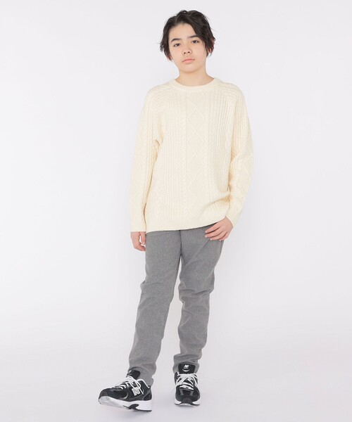 SHIPS（シップス）の「SHIPS KIDS:140～160cm /〈洗濯機可能〉ケーブル ニット（ニット/セーター・キッズ・オフホワイト/オリーブ・140/150/160）」の5枚目の写真