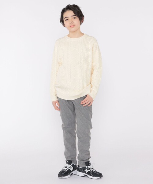 SHIPS（シップス）の「SHIPS KIDS:140～160cm /〈洗濯機可能〉ケーブル ニット（ニット/セーター・キッズ・オフホワイト/オリーブ・140/150/160）」の7枚目の写真
