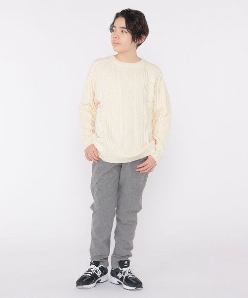 SHIPS（シップス）の「SHIPS KIDS:140～160cm /〈洗濯機可能〉ケーブル ニット（ニット/セーター・キッズ・オフホワイト/オリーブ・140/150/160）」の8枚目の写真