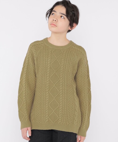 SHIPS（シップス）の「SHIPS KIDS:140～160cm /〈洗濯機可能〉ケーブル ニット（ニット/セーター・キッズ・オフホワイト/オリーブ・140/150/160）」の9枚目の写真