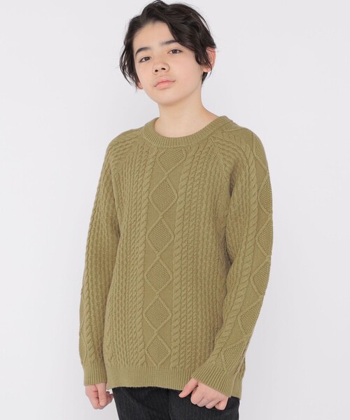 SHIPS（シップス）の「SHIPS KIDS:140～160cm /〈洗濯機可能〉ケーブル ニット（ニット/セーター・キッズ・オフホワイト/オリーブ・140/150/160）」の10枚目の写真