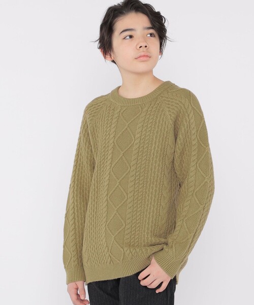 SHIPS（シップス）の「SHIPS KIDS:140～160cm /〈洗濯機可能〉ケーブル ニット（ニット/セーター・キッズ・オフホワイト/オリーブ・140/150/160）」の11枚目の写真