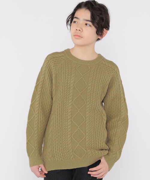 SHIPS（シップス）の「SHIPS KIDS:140～160cm /〈洗濯機可能〉ケーブル ニット（ニット/セーター・キッズ・オフホワイト/オリーブ・140/150/160）」の12枚目の写真