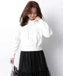 JUSGLITTY ジャスグリッティー　チェーンニットフーディー　ピンクベージュ JUSGLITTY ジャスグリッティー チェーンニットフーディー ピンク