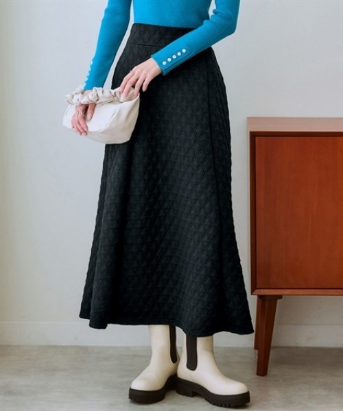 nissen（ニッセン）の「カットソーキルトロングスカート（スカート・レディース・ブラック/チャコールグレー・S/LL/L/M）」の2枚目の写真