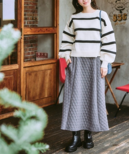 nissen（ニッセン）の「カットソーキルトロングスカート（スカート・レディース・ブラック/チャコールグレー・S/LL/L/M）」の10枚目の写真