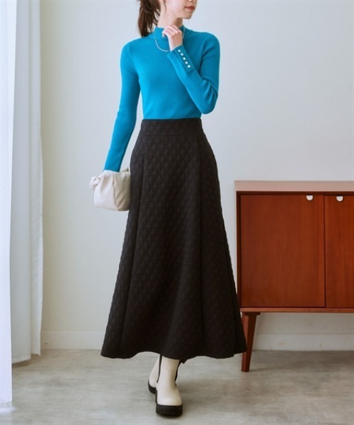 nissen（ニッセン）の「カットソーキルトロングスカート（スカート・レディース・ブラック/チャコールグレー・S/LL/L/M）」の3枚目の写真