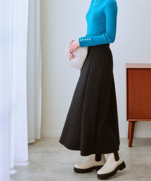 nissen（ニッセン）の「カットソーキルトロングスカート（スカート・レディース・ブラック/チャコールグレー・S/LL/L/M）」の4枚目の写真