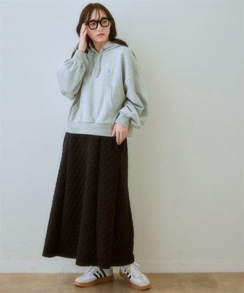 nissen（ニッセン）の「カットソーキルトロングスカート（スカート・レディース・ブラック/チャコールグレー・S/LL/L/M）」の8枚目の写真