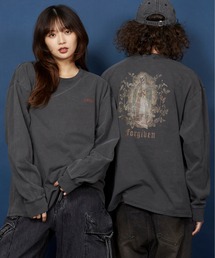 unrelaxing | ヴィンテージライク 古着風 綿100%ピグメント加工TプリントTシャツ ロングTシャツ(Tシャツ/カットソー)