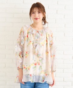 カカオフラワープリント ボウタイブラウス（シャツ/ブラウス