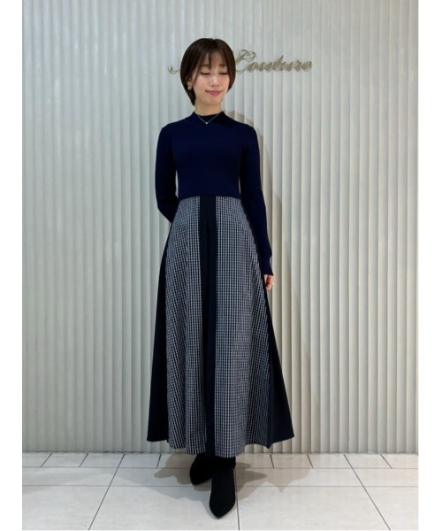 セール】チェックドッキング配色ワンピース（ワンピース）｜AND