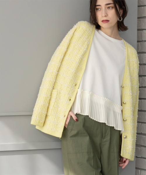 OPAQUE.CLIP(オペークドットクリップ)の「ツイードライクVニットカーディガン【洗濯機洗い可】(カーディガン/ボレロ・レディース・ホワイト系6/イエロー系その他5/ネイビー系3・38/40/36/42)」の13枚目の写真