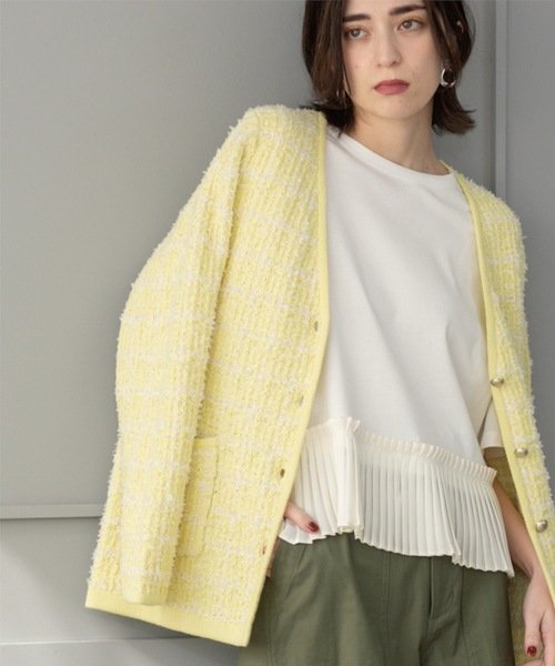 OPAQUE.CLIP(オペークドットクリップ)の「ツイードライクVニットカーディガン【洗濯機洗い可】(カーディガン/ボレロ・レディース・ホワイト系6/イエロー系その他5/ネイビー系3・38/40/36/42)」の14枚目の写真
