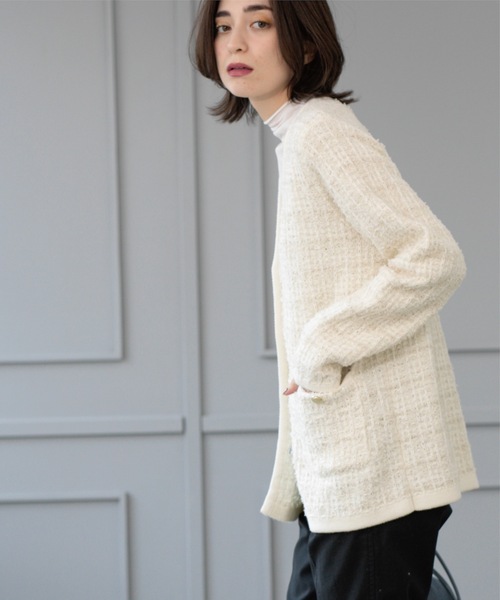 OPAQUE.CLIP(オペークドットクリップ)の「ツイードライクVニットカーディガン【洗濯機洗い可】(カーディガン/ボレロ・レディース・ホワイト系6/イエロー系その他5/ネイビー系3・38/40/36/42)」の19枚目の写真