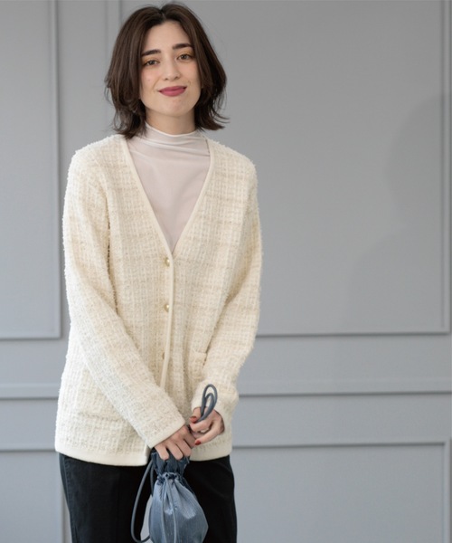 OPAQUE.CLIP(オペークドットクリップ)の「ツイードライクVニットカーディガン【洗濯機洗い可】(カーディガン/ボレロ・レディース・ホワイト系6/イエロー系その他5/ネイビー系3・38/40/36/42)」の20枚目の写真