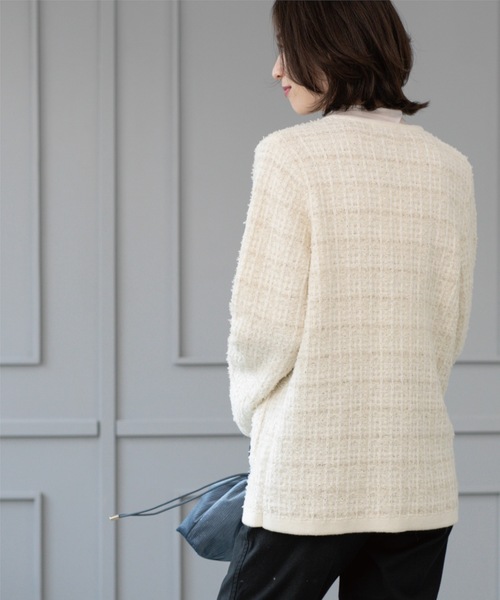 OPAQUE.CLIP(オペークドットクリップ)の「ツイードライクVニットカーディガン【洗濯機洗い可】(カーディガン/ボレロ・レディース・ホワイト系6/イエロー系その他5/ネイビー系3・38/40/36/42)」の22枚目の写真