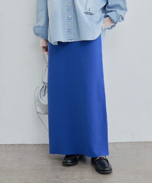 PUAL CE CIN（ピュアルセシン）の「【Du noir】ミラノリブニットナロースカート（スカート・レディース・グレー/ブラック/ブルー/レッド・FREE）」の3枚目の写真