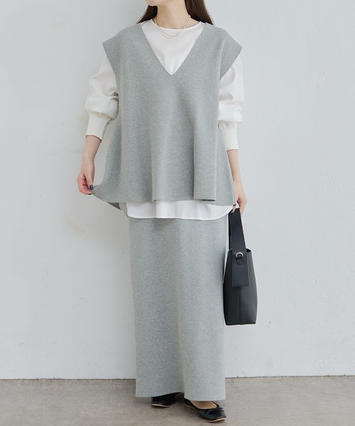 PUAL CE CIN（ピュアルセシン）の「【Du noir】ミラノリブニットナロースカート（スカート・レディース・グレー/ブラック/ブルー/レッド・FREE）」の10枚目の写真