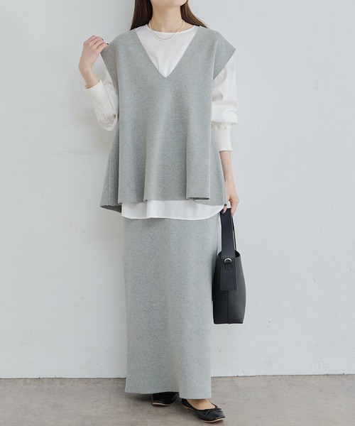 PUAL CE CIN（ピュアルセシン）の「【Du noir】ミラノリブニットナロースカート（スカート・レディース・グレー/ブラック/ブルー/レッド・FREE）」の9枚目の写真