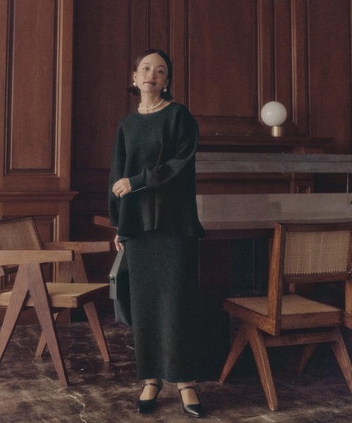 PUAL CE CIN（ピュアルセシン）の「【Du noir】ミラノリブニットナロースカート（スカート・レディース・グレー/ブラック/ブルー/レッド・FREE）」の6枚目の写真