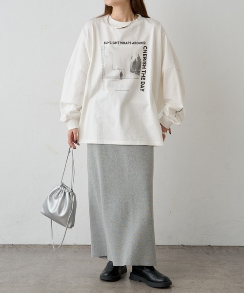 PUAL CE CIN（ピュアルセシン）の「【Du noir】ミラノリブニットナロースカート（スカート・レディース・グレー/ブラック/ブルー/レッド・FREE）」の13枚目の写真