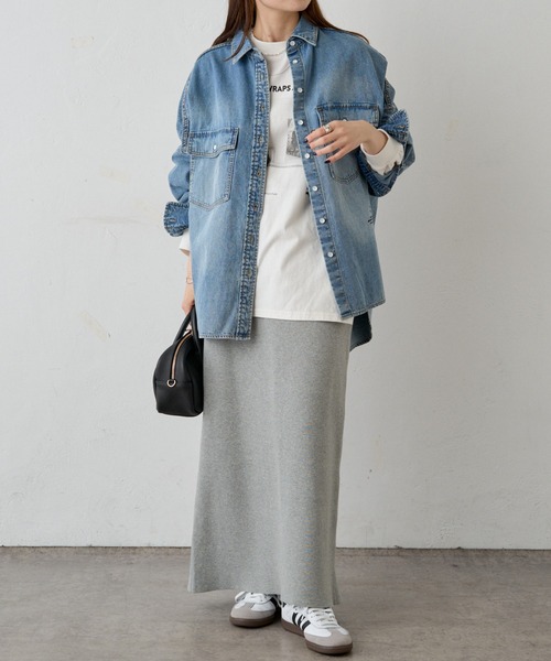 PUAL CE CIN（ピュアルセシン）の「【Du noir】ミラノリブニットナロースカート（スカート・レディース・グレー/ブラック/ブルー/レッド・FREE）」の14枚目の写真