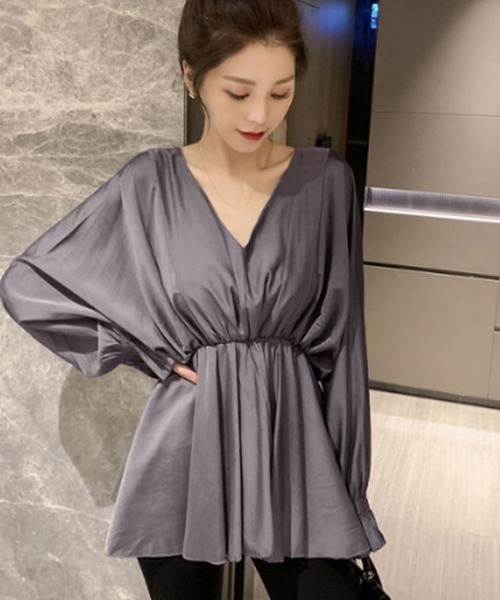 Miniministore(ミニミニストア)の「ボリューム袖 シャツブラウス Vネック(シャツ/ブラウス・レディース・ブラック/ダークグレー/ホワイト・L/XL/M)」の3枚目の写真