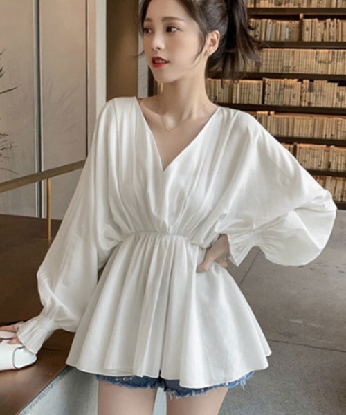 Miniministore(ミニミニストア)の「ボリューム袖 シャツブラウス Vネック(シャツ/ブラウス・レディース・ブラック/ダークグレー/ホワイト・L/XL/M)」の5枚目の写真