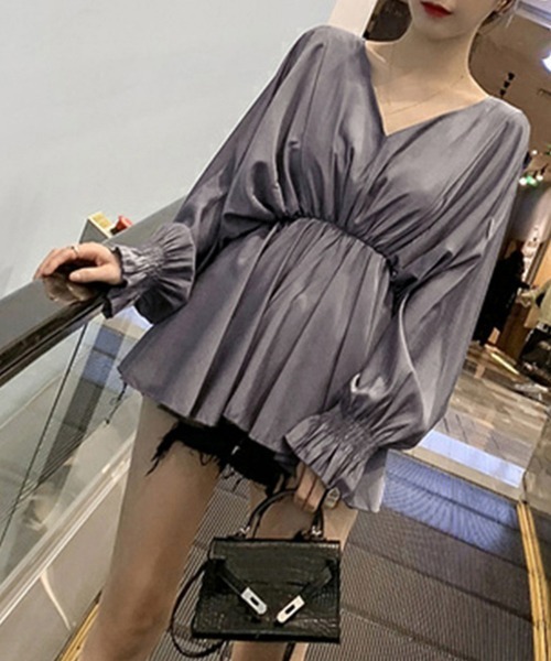Miniministore(ミニミニストア)の「ボリューム袖 シャツブラウス Vネック(シャツ/ブラウス・レディース・ブラック/ダークグレー/ホワイト・L/XL/M)」の9枚目の写真